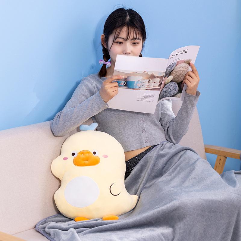 Cute Big Goose Yellow Duck Plush Toy Soft Cute Panda Elephant Pillow Blanket Practical Two-In-One Small Blanket