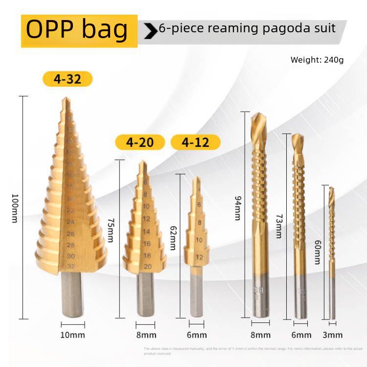 6-Piece Step Drill Bit Set: 3 Triangular Handle Serrated Bits (4-12mm, 4-20mm, 4-32mm) for Hole Expansion