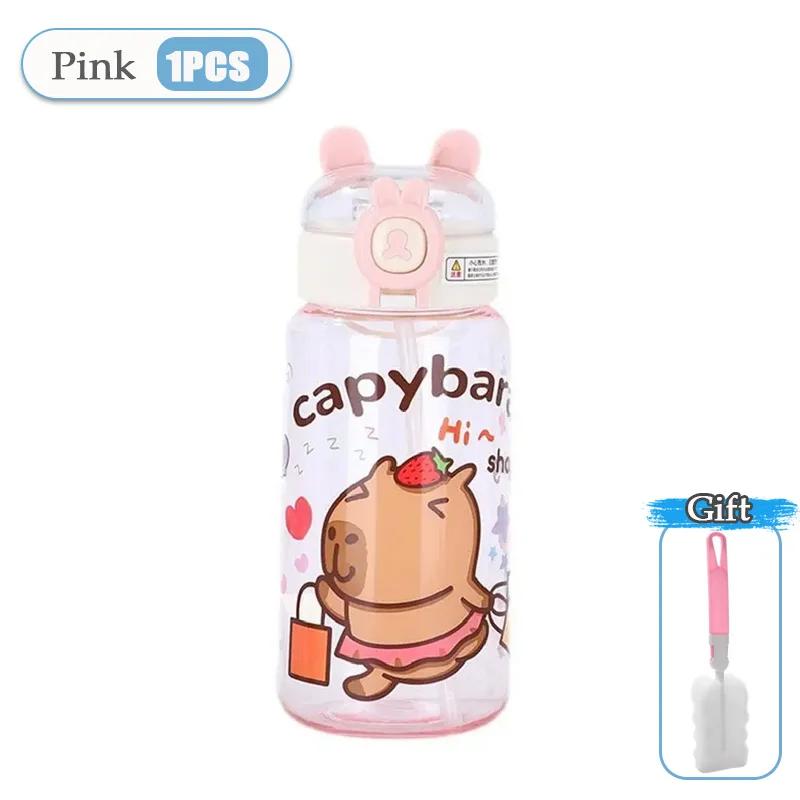 1-10PCS Capybara Cartoon 550ml Portable Large-capacity Water Bottle Sports Straw Cups Student Plastic Water Cups Water Bottle