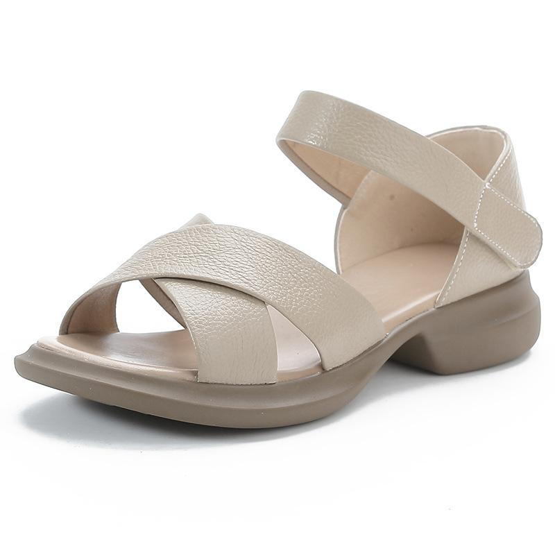 

Летняя женская обувь из натуральной кожи, туфли на толстом каблуке, женские сандалии из коровьей кожи, женские повседневные сандалии, обувь для широкой стопы, мягкая подошва, обувь для мамы 35(22.5cm)