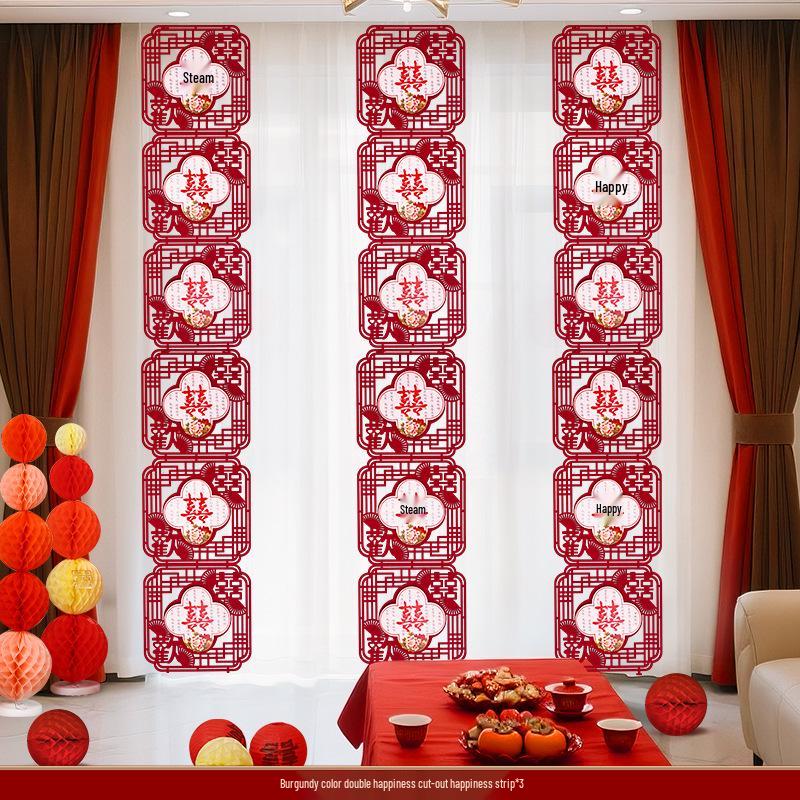 Double Happiness Wedding Room Curtain Decoration for Groom and Bride