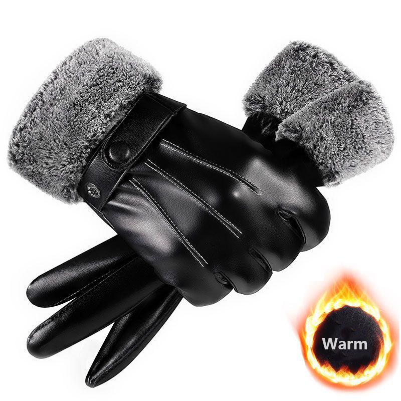 

Simulated Leather Winter Warm Gloves Windproof Waterproof Fleece-Lined Gloves Touchscreen-Compatible Gloves Outdoor Cycling Gloves for Men and Women чёрный