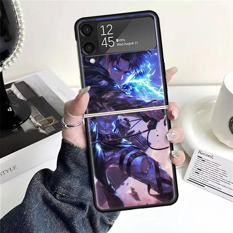 A-Attack on T-Titan Levi Cases For Samsung Galaxy Z Flip 4 5 6 7 3 Z Flip7 Flip6 Flip4 Flip5 Flip3 5G Hard Shockproof Fundas Cov