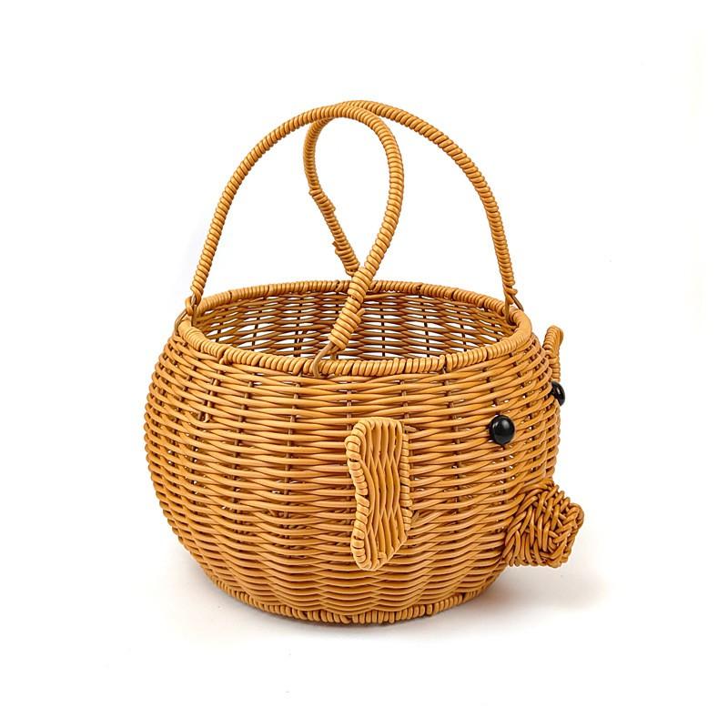 Cartoon Pig Shaped Handheld Storage Basket Kitchen Fruit Snacks Farmhouse Decor PP Plastic Organizer