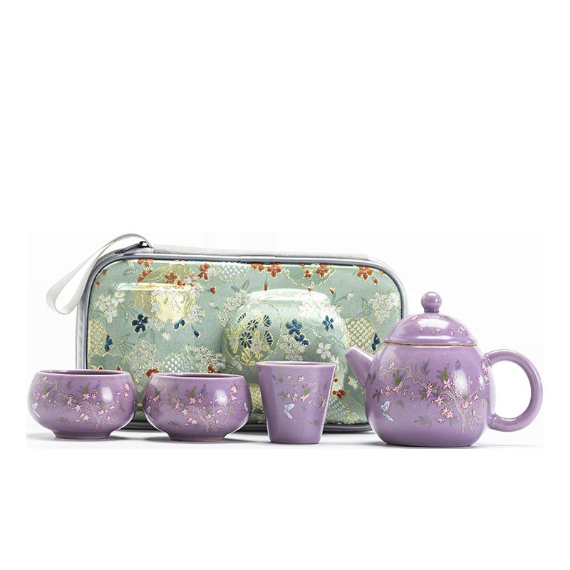 

Purple Ru Kiln Kiln Outdoor Portable Travel Tea Set One Pot Three Cups Ceramic Kuaike Cup Merchandise Gifts High
