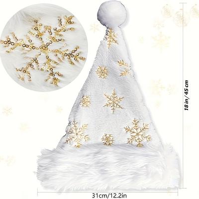 White Snowflake Christmas Hat, Christmas Decoration, Fuzzy Golden Embroidered Christmas Hat, Christmas Festival Costume,gift Bag