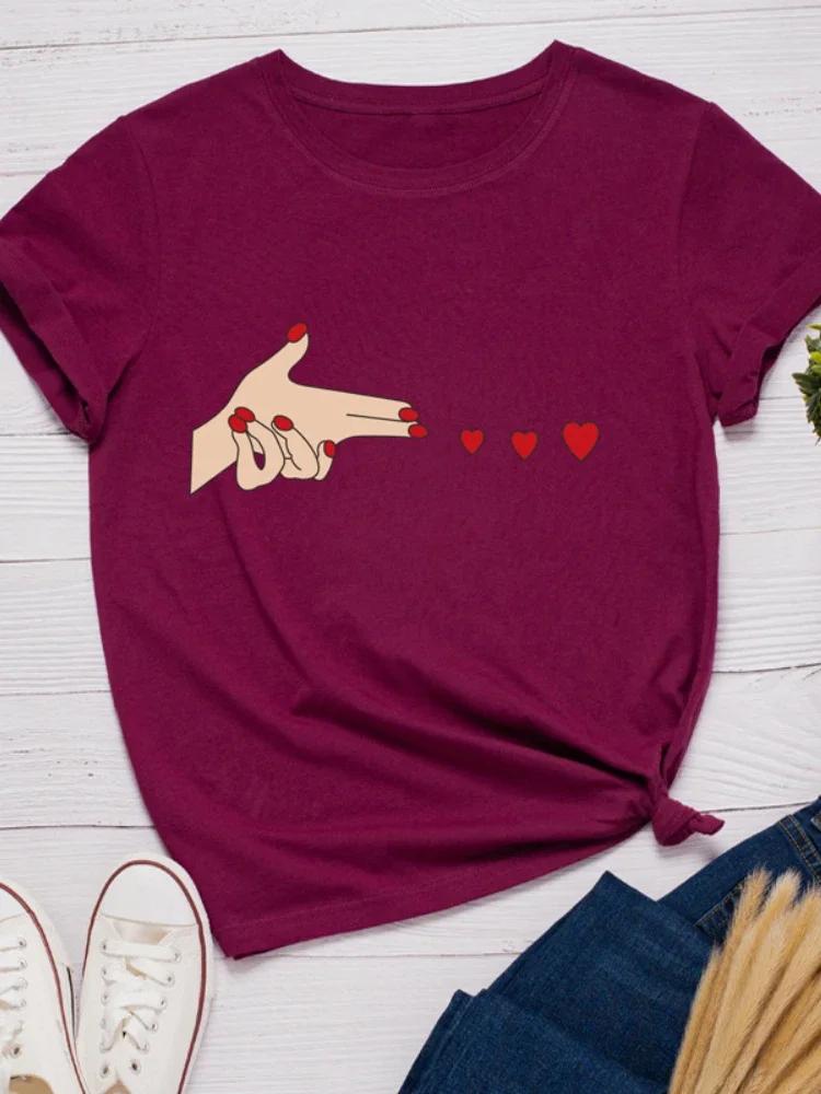 Finger Heart Print Women T Shirt Short Sleeve O Neck Loose Women Tshirt Ladies Tee Shirt Tops Clothes Camisetas Mujer