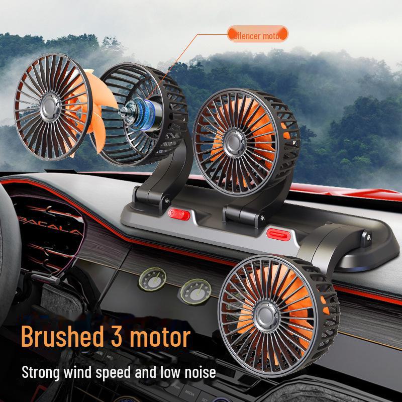 Dual Head USB Car Fan 12V/24V for Trucks and Vans - Powerful Cooling