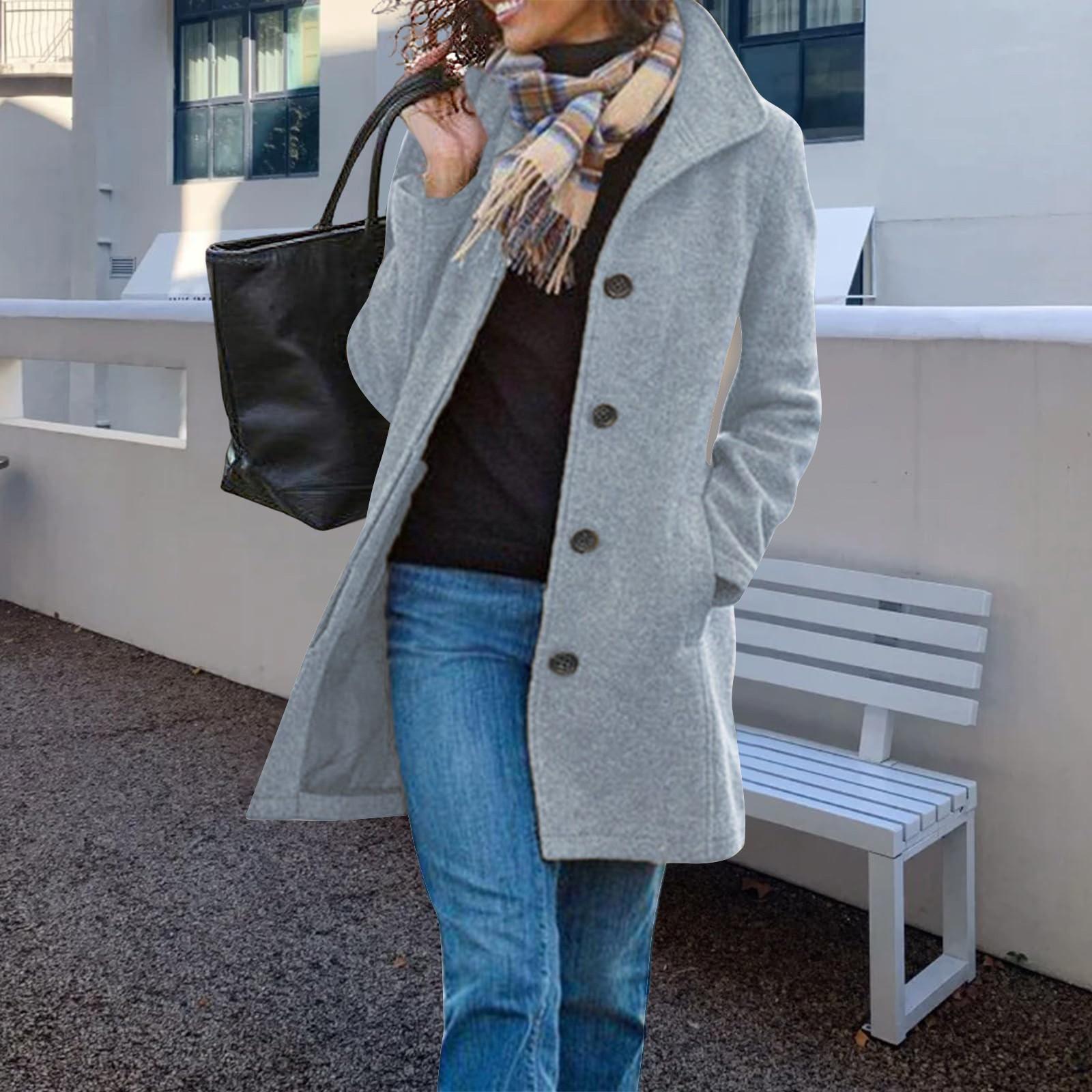 

Женский шерстяной тренч, двойное пальто, повседневная куртка с воротником-стойкой и флисовой подкладкой, верхняя одежда XL светло-серый