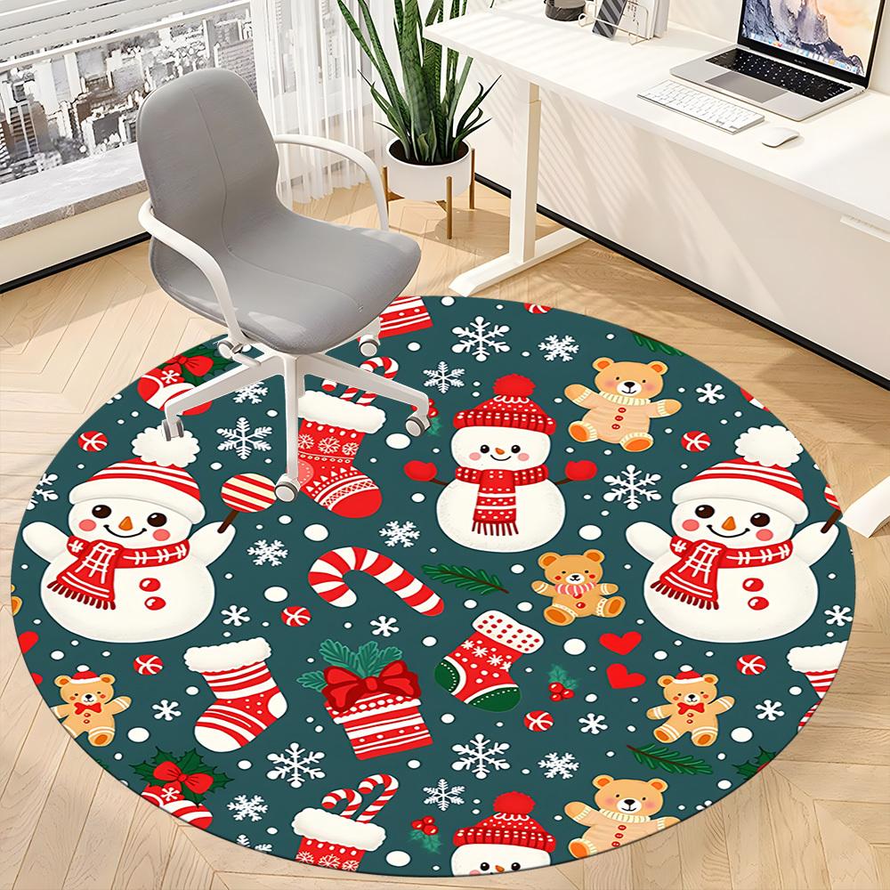 1pc Christmas Winter Office Round Area Rug, Under Office Chairs Bedroom Living Room Home Decor, Room Deco, Available in Various Sizes