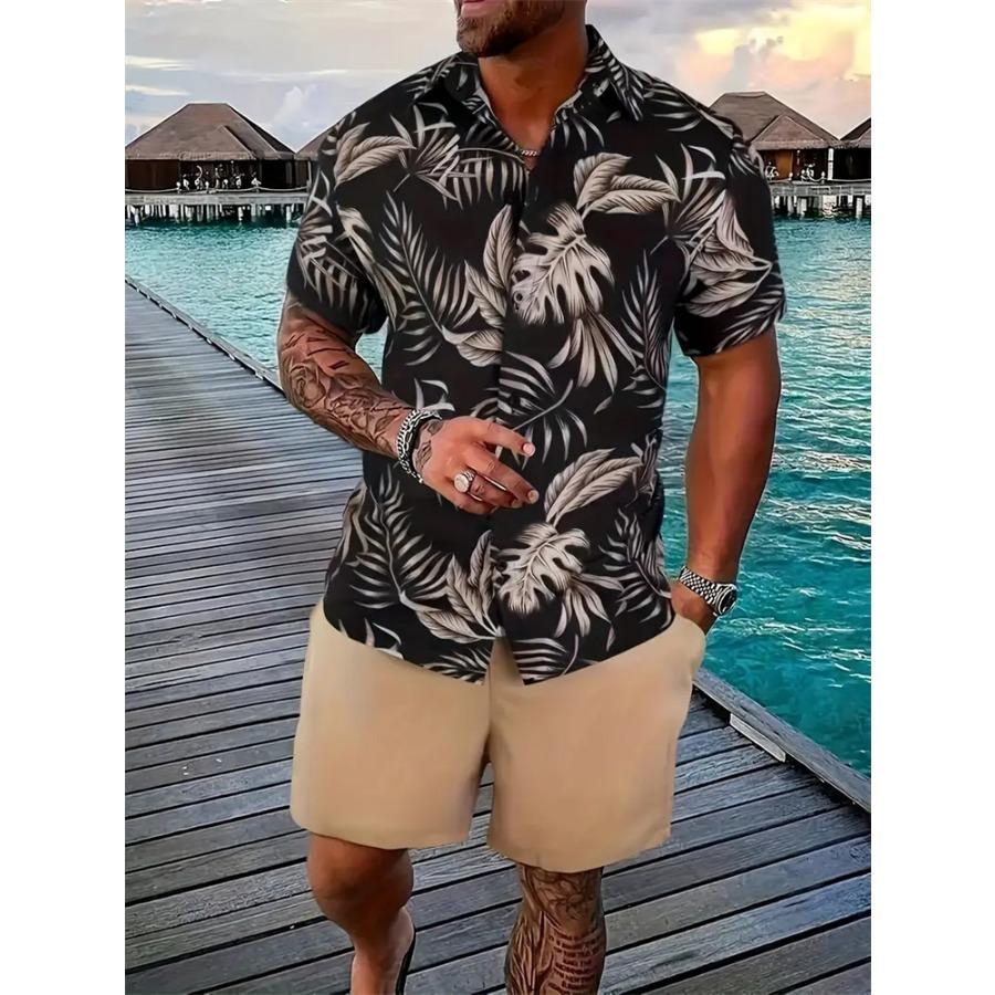 Hawaiian Men's Shirt Set 3D Printed Short-Sleeve Shirt Set Summer Beach Collared Two-Piece Shirt