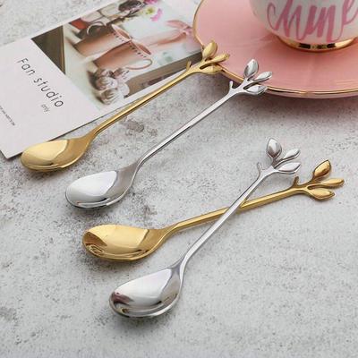 Nordic Stainless Steel Leaf Spoon for Honey, Dessert, Coffee, and Fruit Fork.