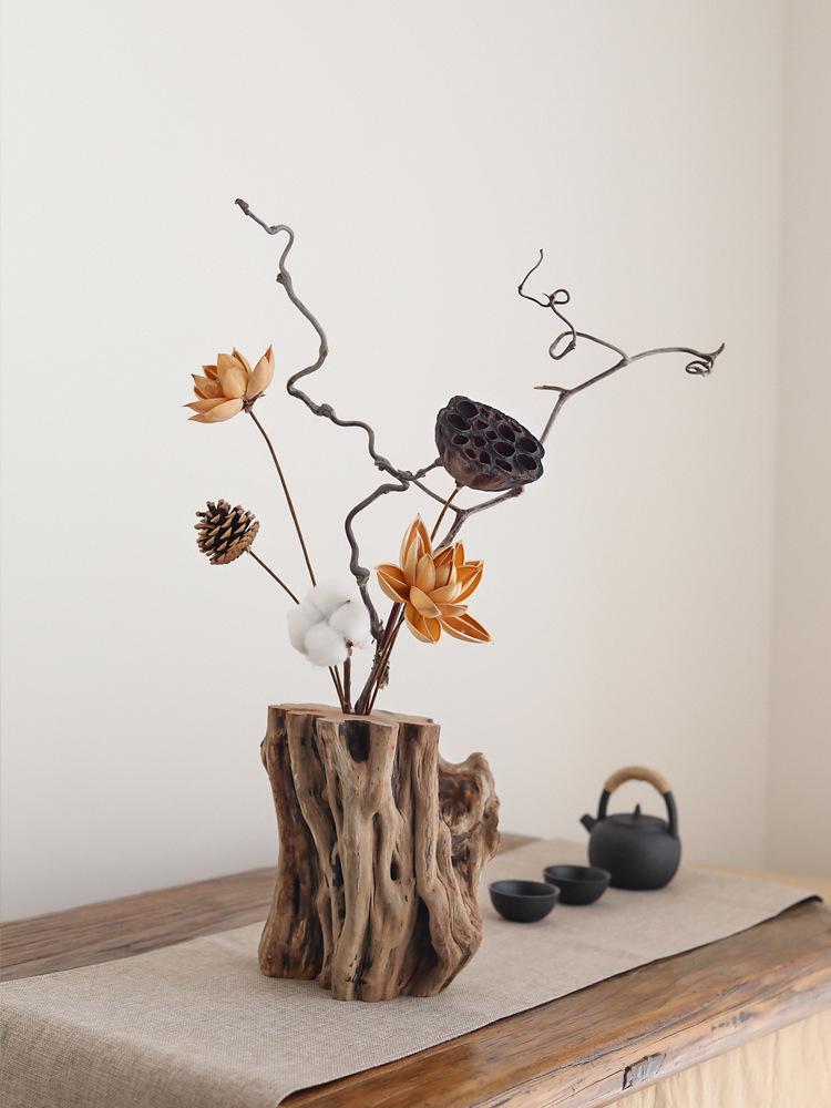 Zen Tabletop Vase with Dried Flowers for Living Room or Tea Room Decor