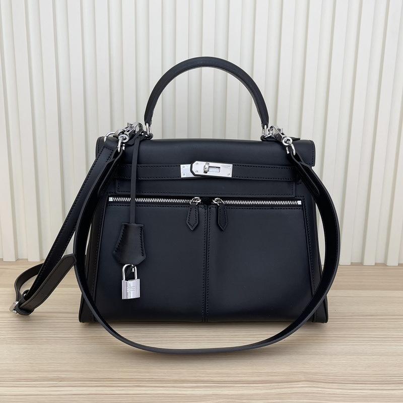 2025 New Leather Swift Leather Women's Bag Double Pocket Zipper Portable Shoulder Diagonal Span Fashion Buckle Women's Bag