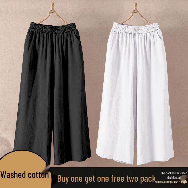 Cotton Wide-Leg High Waist Elastic Cropped Pants for Women - 2026 Summer Collection