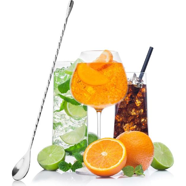 2Pcs Cocktail Spoon Long Handle Bar Spoon - 12" Metal Spoons Drink Mixers for Cocktails Stainless Steel Spoons Stirring Spoons for Coffee Bar