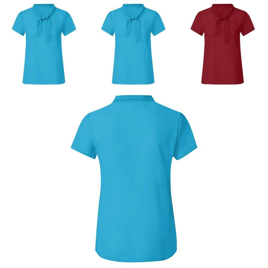 Elegant Women Short Sleeve Bow Chiffon T Shirt Blouse With Breathable Comfort For Ladies