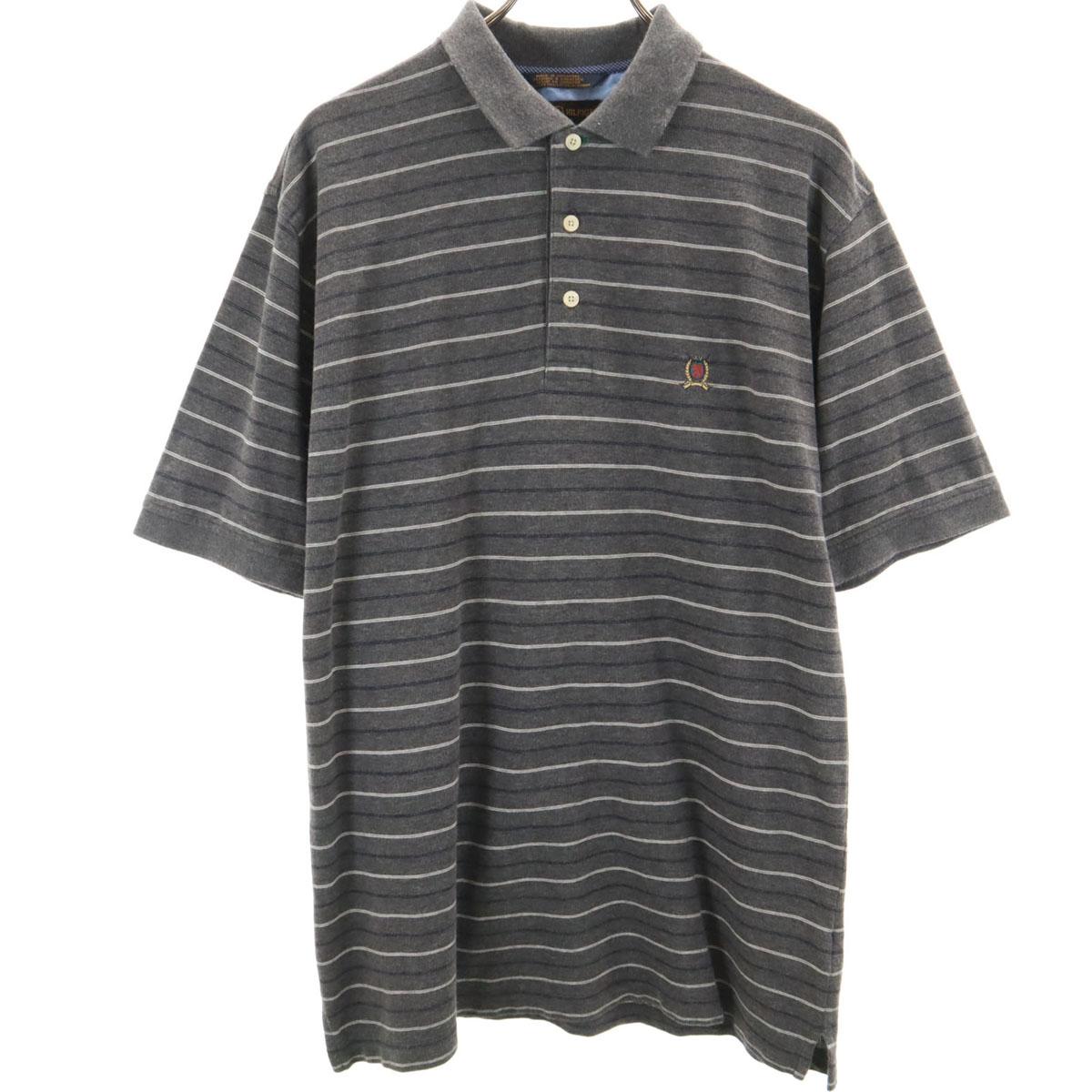 

TOMMY HILFIGER Border Pattern golf Short sleeve Polo shirt M gray Men s Used
