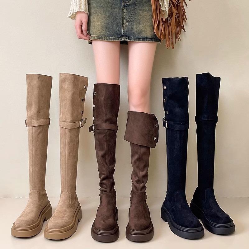 Retro autumn and winter trend two wear fold-over thick-soled western boots thick heel knee boots knight boots