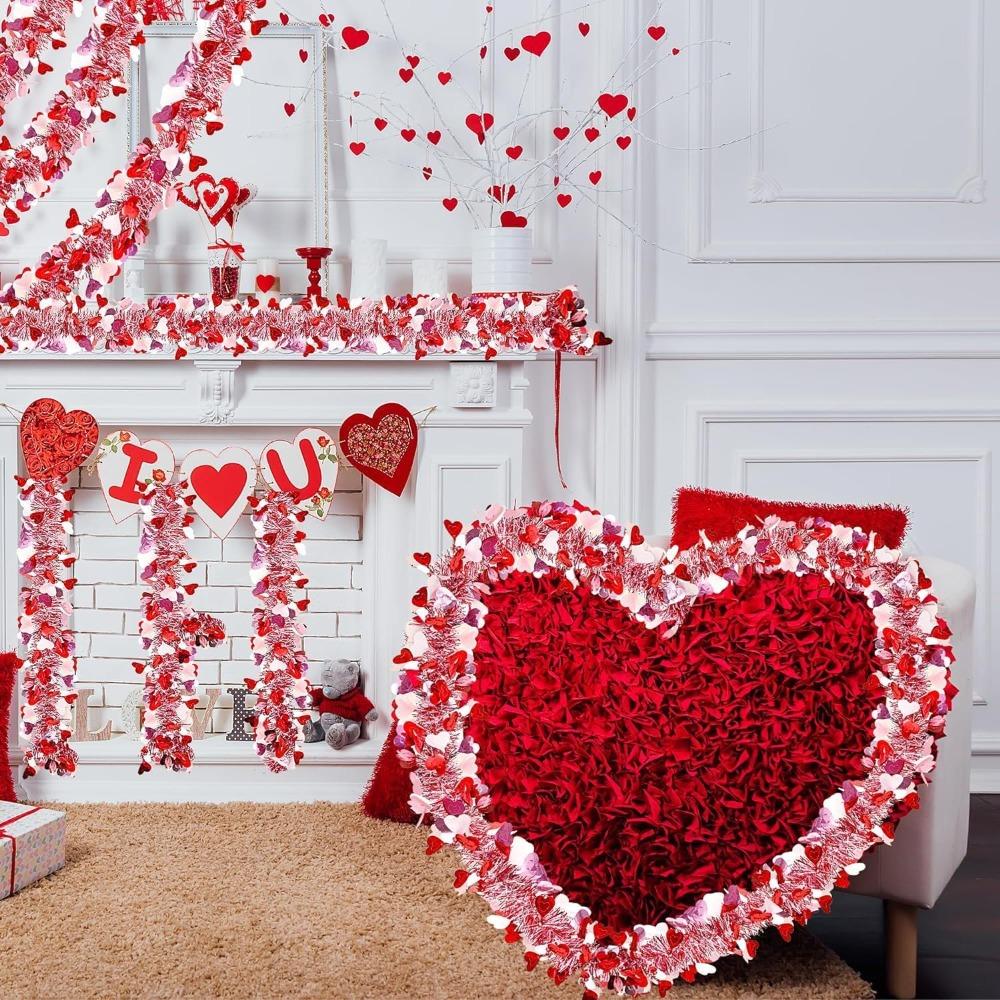 8pcs Valentine'S Day Streamers Heart Tinsel Garland Decorations Pink Red White Metallic Twist Garland Shining Ceiling Hanging Decorations