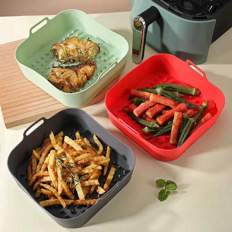 Air Fryer Silicone Pot Thick Reusable Silicone Square Air Fryer Liners Baking Tray Liner Paper Air Fryer Basket Baking Utensils