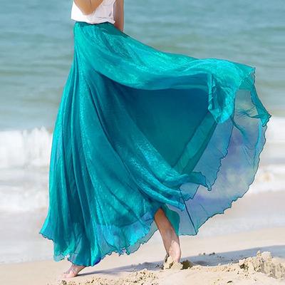 Women Skirts Summer Elastic Waist Elegant Seaside Holiday Skirt Bohemian Long Skirt Big Beach