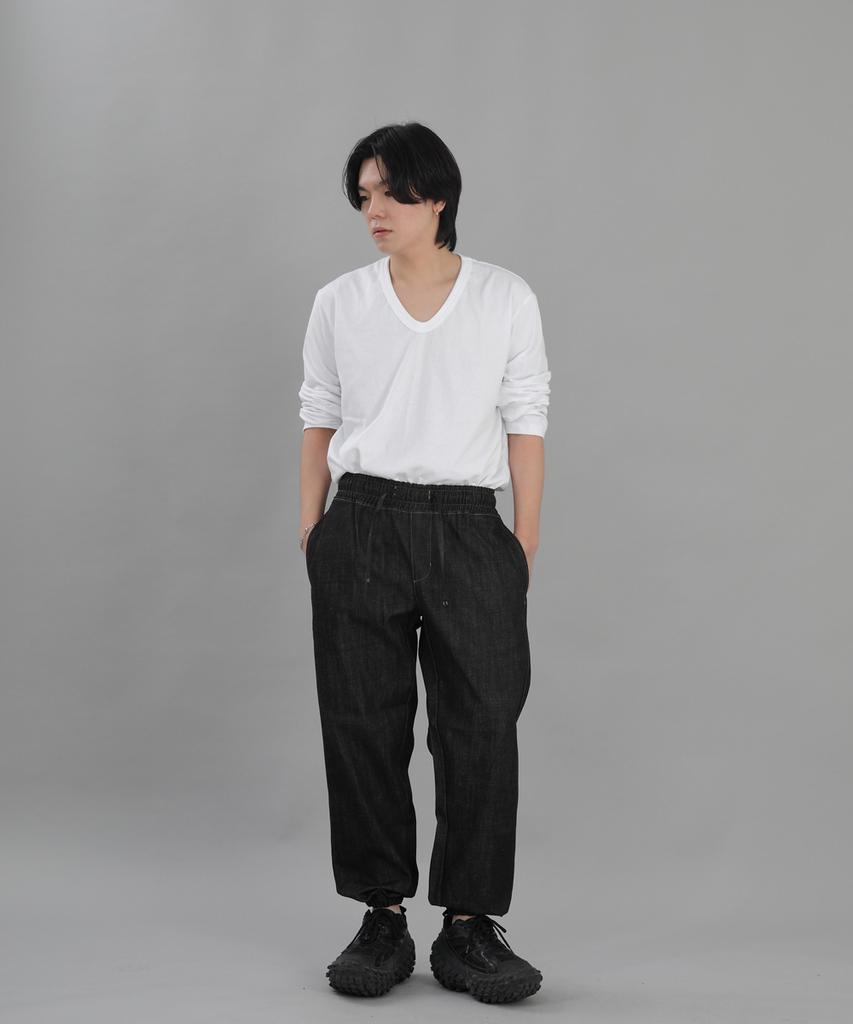 Seinteukeulu Wide Tapered Jogger Pants Wrg-358 Black Denim Brs