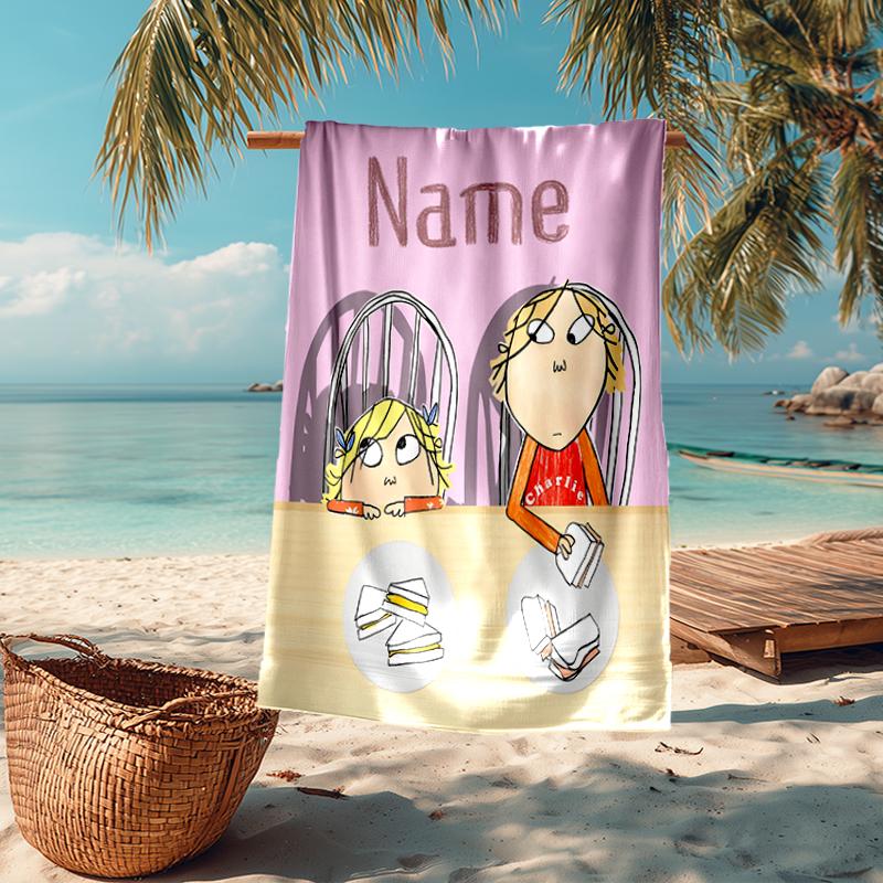 Custom Name Ultra-Soft Beach Towel with Charlie and Lola Theme,Ideal for Pool - Camping, Diving - Perfect Travel Essential, Vibrant Beach Towel.
