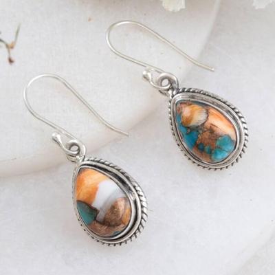 Oyster Copper Turquoise Gemstone Earring, 925 Sterling Silver Women Designer Earring, Dangle Earring, Earring For Her, Silver Earring