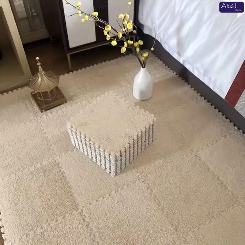 30x30cm EVA Foam Plush Interlocking Floor Mat Soft Carpet Tiles Play Mat Non-Slip Puzzle Rug for Home Living Room