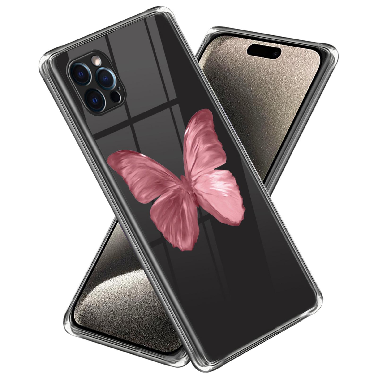 

For iPhone 15 Pro Soft TPU Phone Case Pattern Printing Phone Cover Pink Butterfly