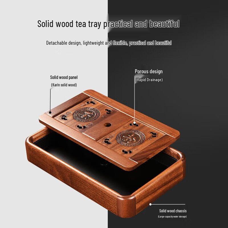 Wooden Tea Tray with Dual Drainage & Storage
