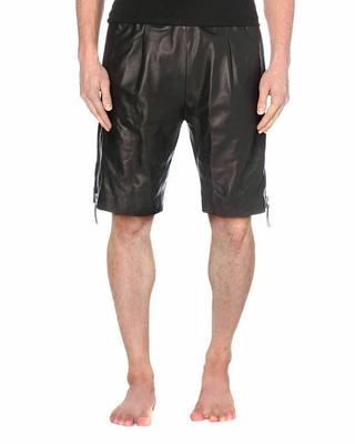 Lambskin Black Men Gym Soft Pocket Short Handmade Genuine Leather Pants Sports Boxer