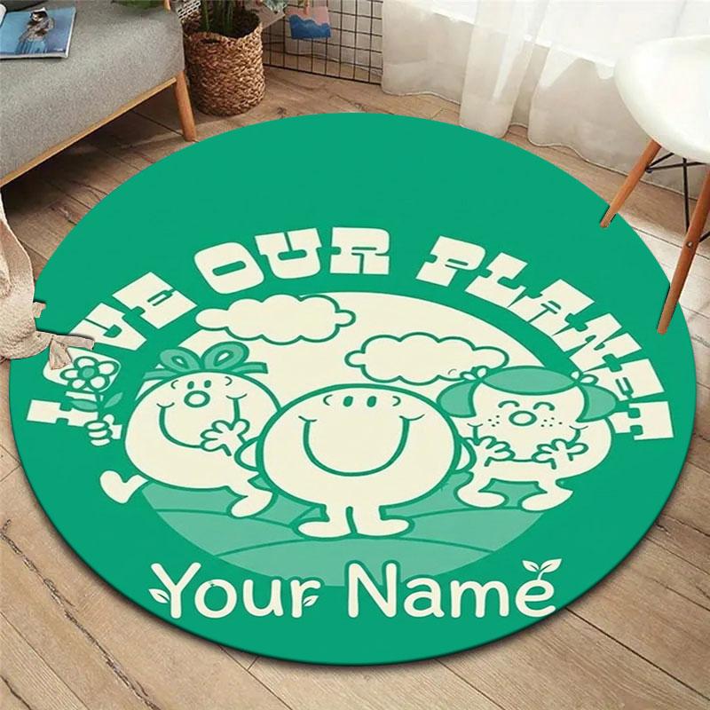 Mr. Men Little Miss Custom Name Round Area Rug,Carpet Rug for Living Room Bedroom Sofa Playroom Decor,Non-slip Floor Mat
