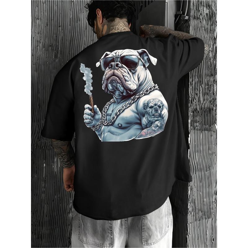 European sizes Men s Bulldog Graphic T-Shirt with Tattoos & Fashion Glasses Print - Quick-Dry Breathable Streetwear Tee S