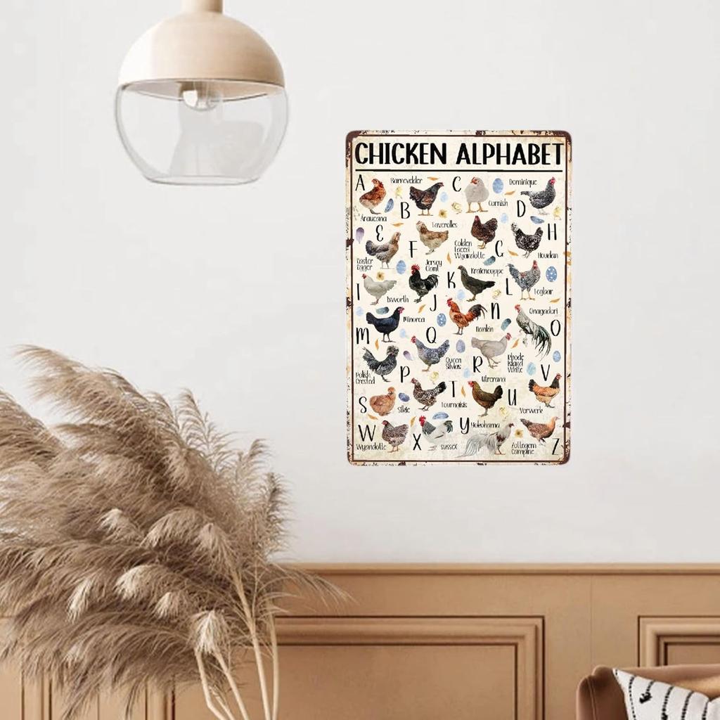 JOCASA Chicken Alphabet Vintage Metal Poster Farm Sign Decor-Retro Aluminum Metal Tin Sign for Home Wall Decor, Kitchen Farmhouse Country Farm Barn,