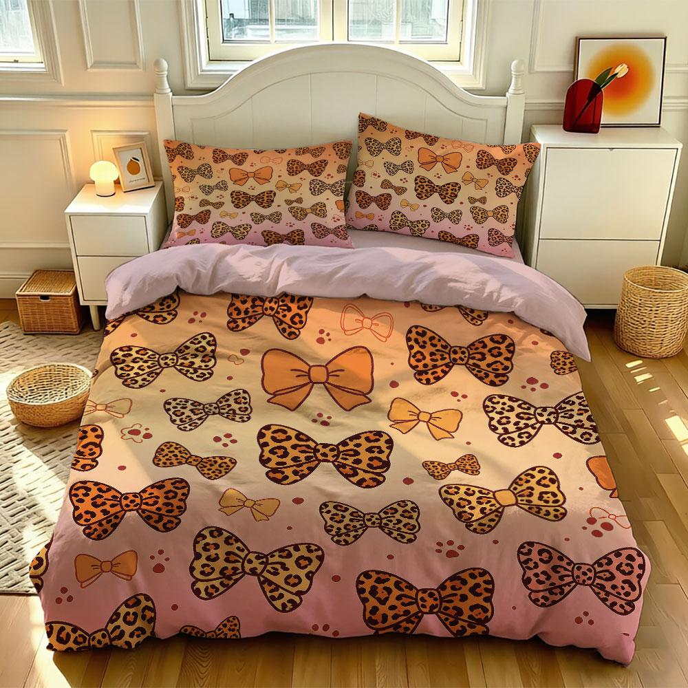 3Pcs Beautiful Bow Printed Core Free Down Duvet Cover Cool Summer Lightweight Bedding Set Multi Size Bedroom Bedding Decoration