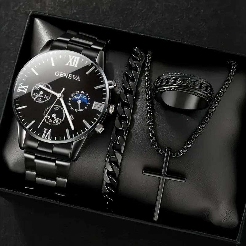 Watch Set, Watch, Men's Glass Quartz Watch, Steel Belt, One Men's Watch.