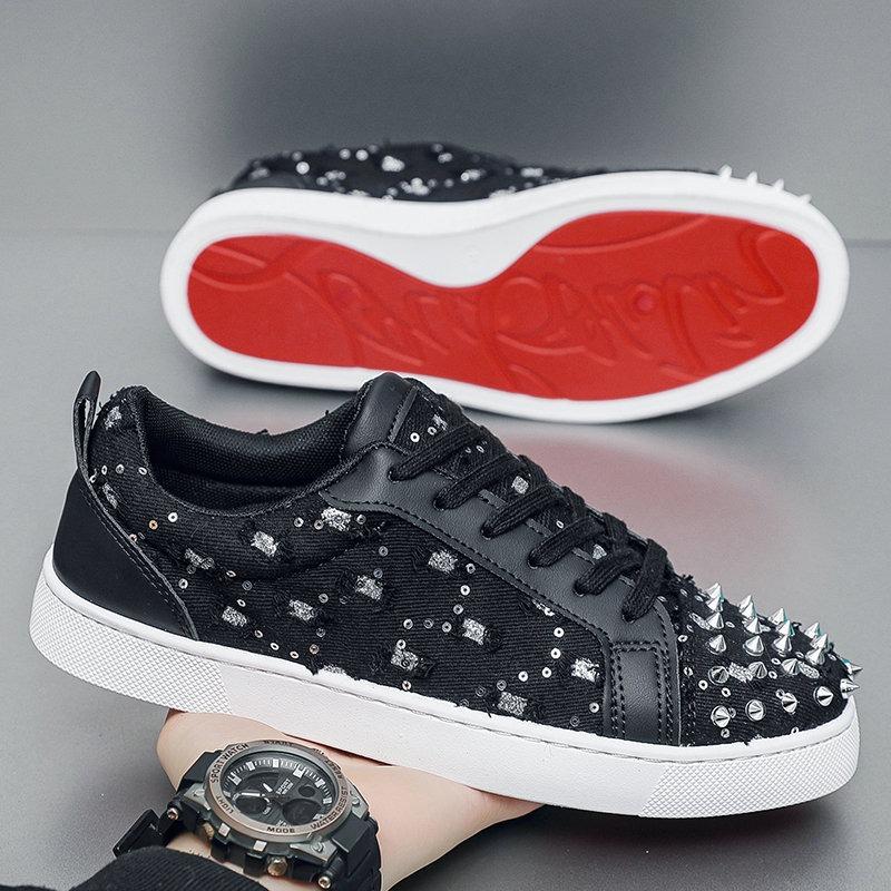 Sneakers Casual Men Designer Rivet Bling Punk Board Shoes Fashion Microfiber Leather Fabric Height Increased Flat Platform Shoes