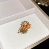 18k Gold Plated Zircon Flower Open Ring - Retro Court Style, Luxury High-End Jewelry