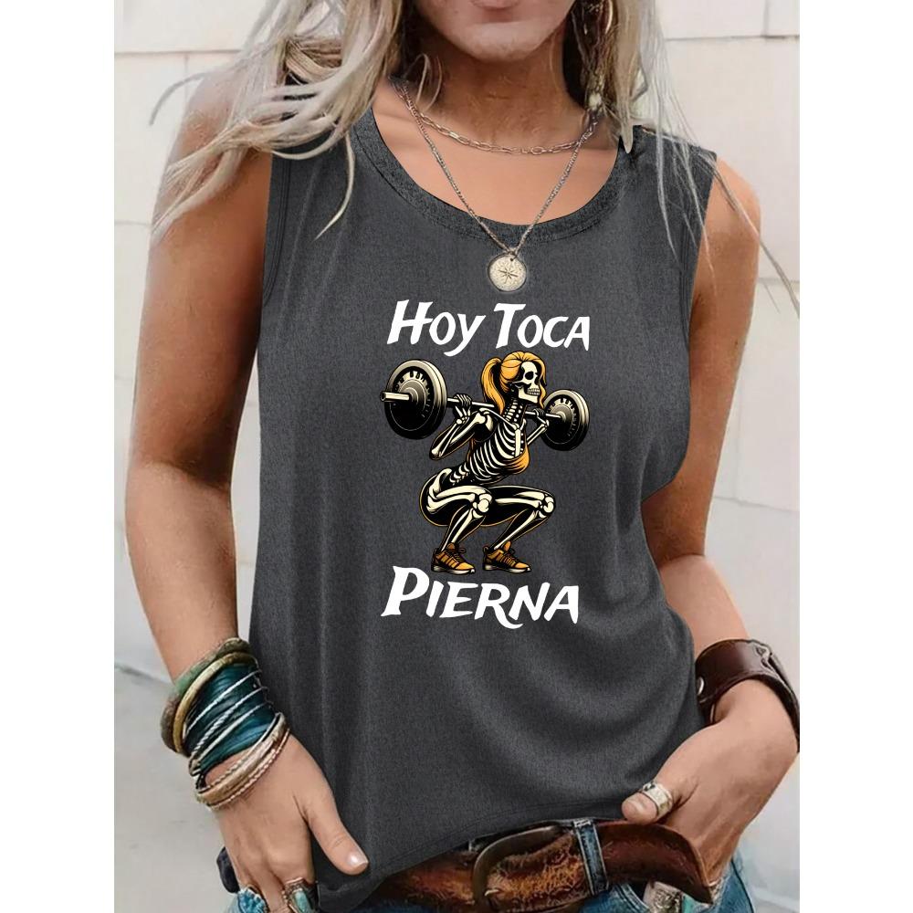 Casual Style Women's T-shirt with Skull Weightlifting Pattern Design