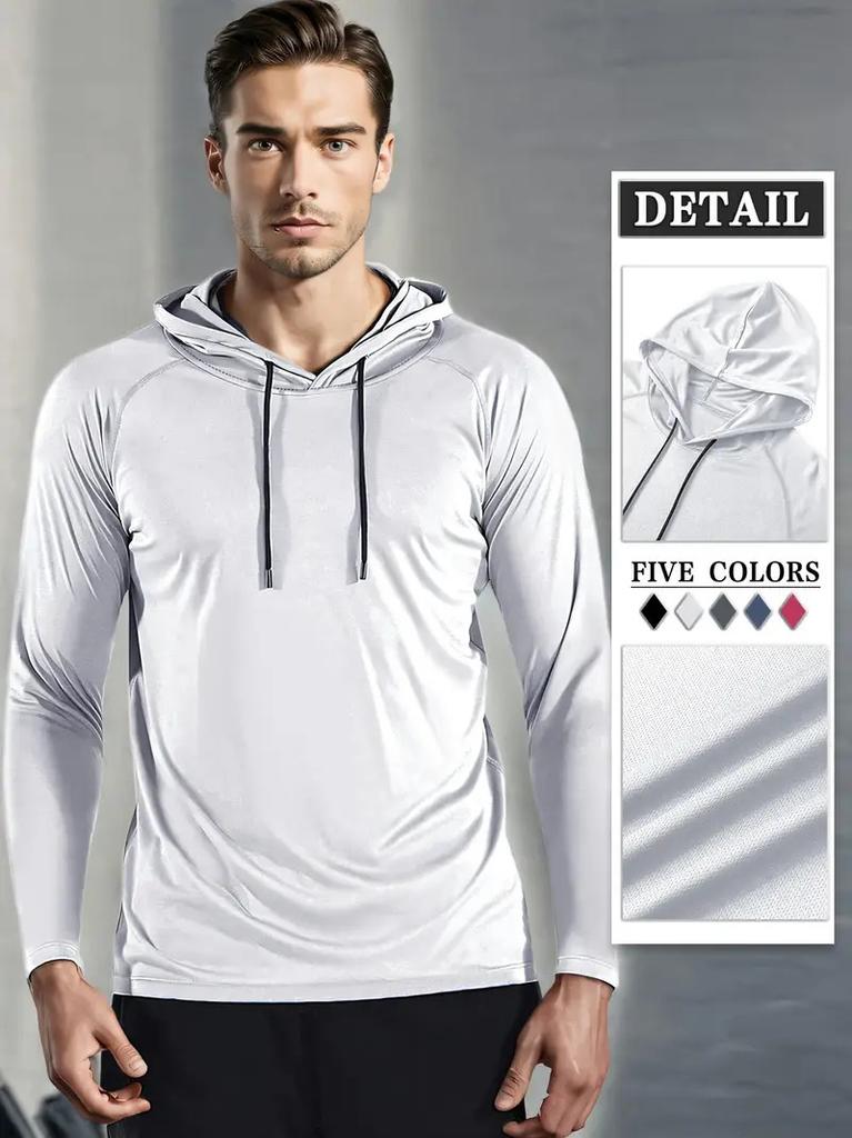 Men's Long Sleeve Hooded Fitness Pullover Moisture Wicking Quick Dry Athletic Gym Training Top,
