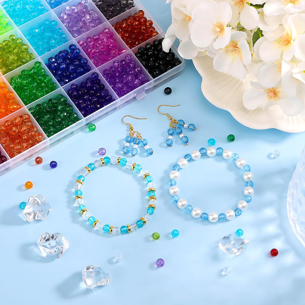 1400Pcs Crystal Beads for Jewelry Making, Small Crystal Acrylic Beads Faceted Jewelry Beads Bicone Gem Beads Jewel for Jewelry