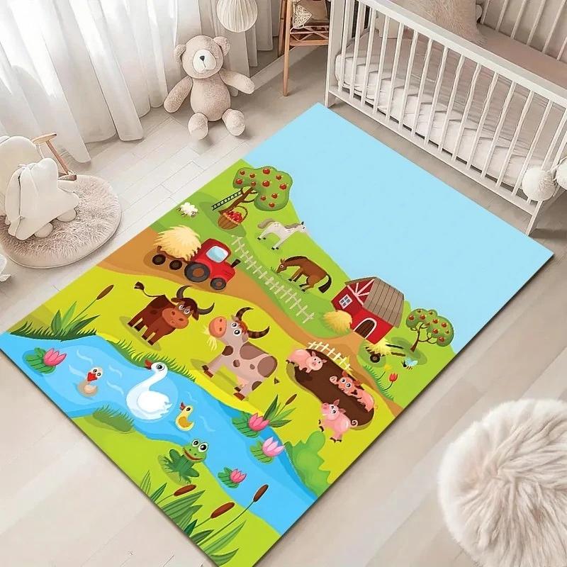 1PC Tappeto Interessante Cartone Animato Fattoria per Soggiorno Camera da Letto Divano Decorazione Casa Tappetino Antiscivolo Tappeti Area Attività Bambini