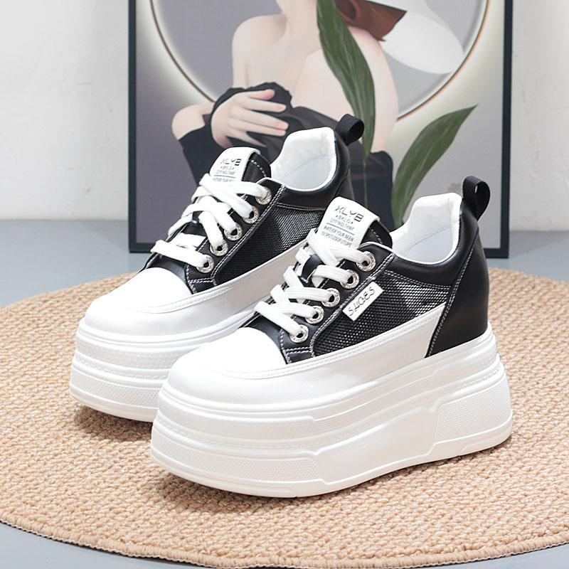 Fashion 10CM Platform Heel Wedge Shoes Sneakers Pumps White Platform Air Mesh Hollow Pumps Shoes Women Zapatos De Mujer