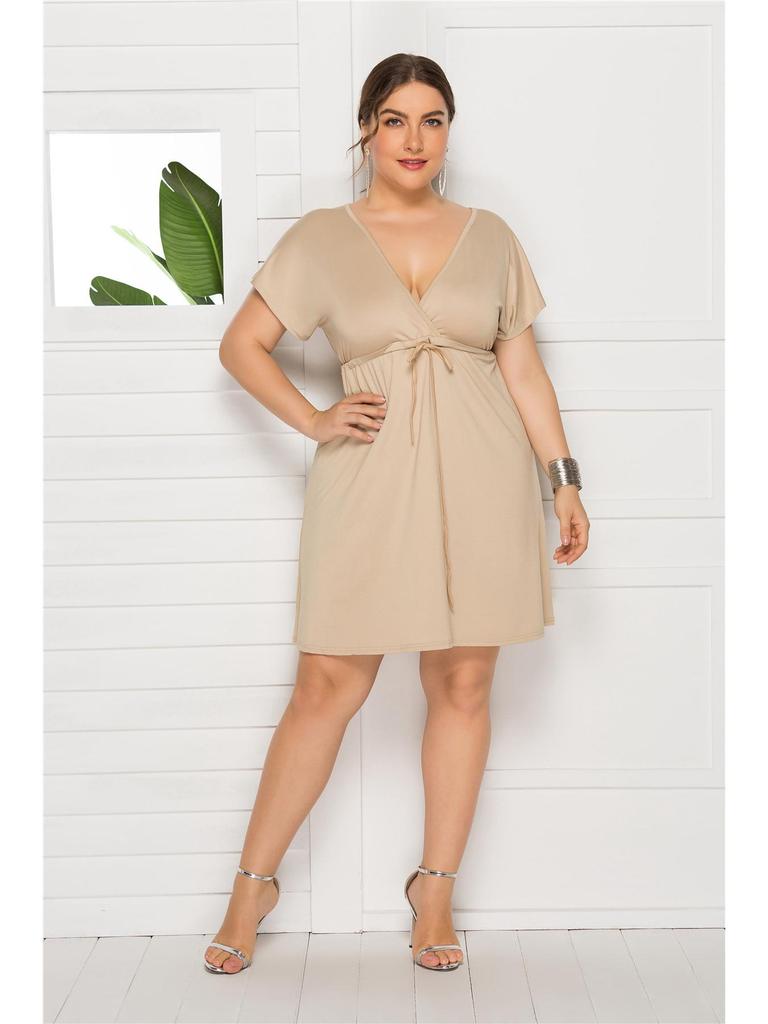 European Sexy Sleeveless V-Neck Elastic Waist Plus Size Dress