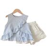 Adorable Blue And Black Princess Style Two Piece Set For Summer Girls Aged 3 To 8 Years