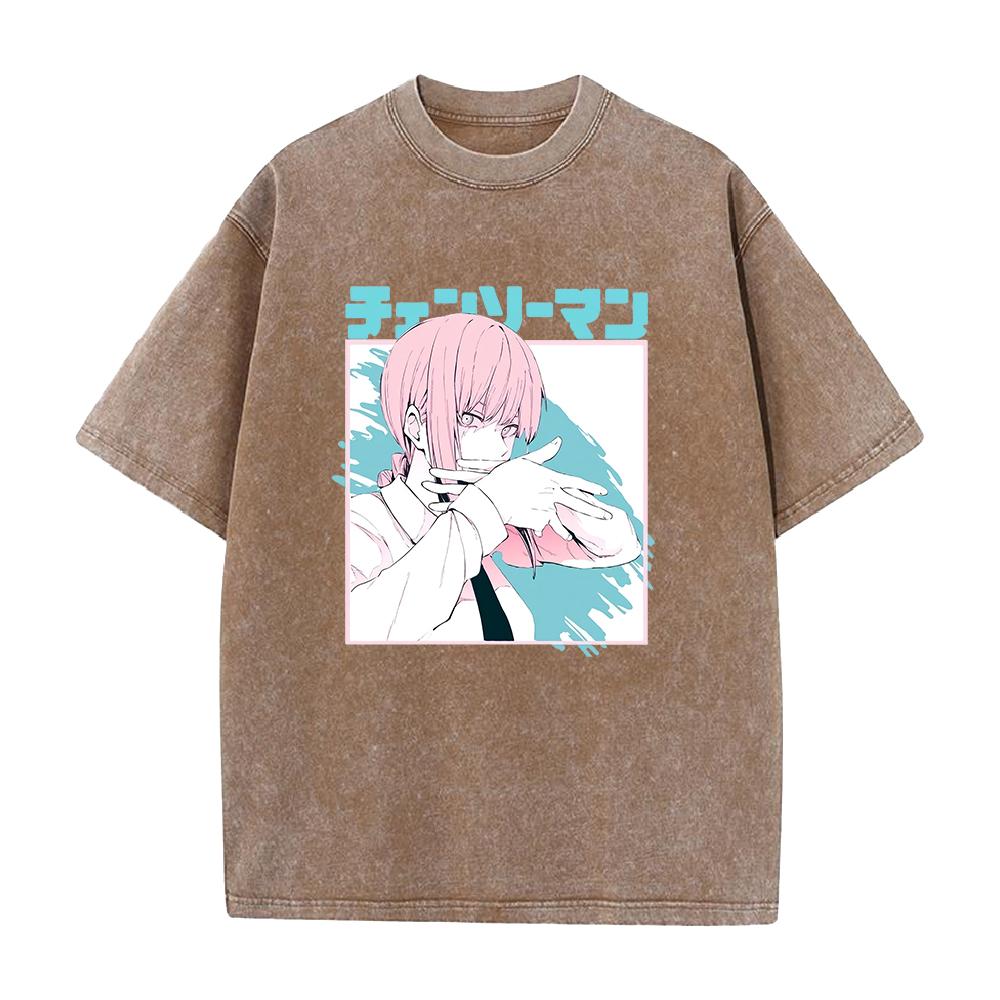 Anime Chainsaw Man Makima Printed T Shirt Men Women Manga Tshirts Pllus Size Tshirts Harajuku Prevalent Washed Cotton Tee