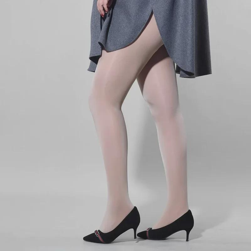 Women's Shiny Silky Aurora Pantyhose - Horse Oil Thin Skin Color, Large Size for Spring/Autumn