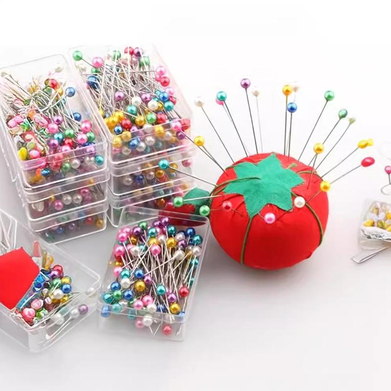 100PCS Pin Colorful 3.2cm Boxed Round Pearl Head Needles Positioning Stitch Pins DIY Dressmaking Accessories Household Tools ZYF